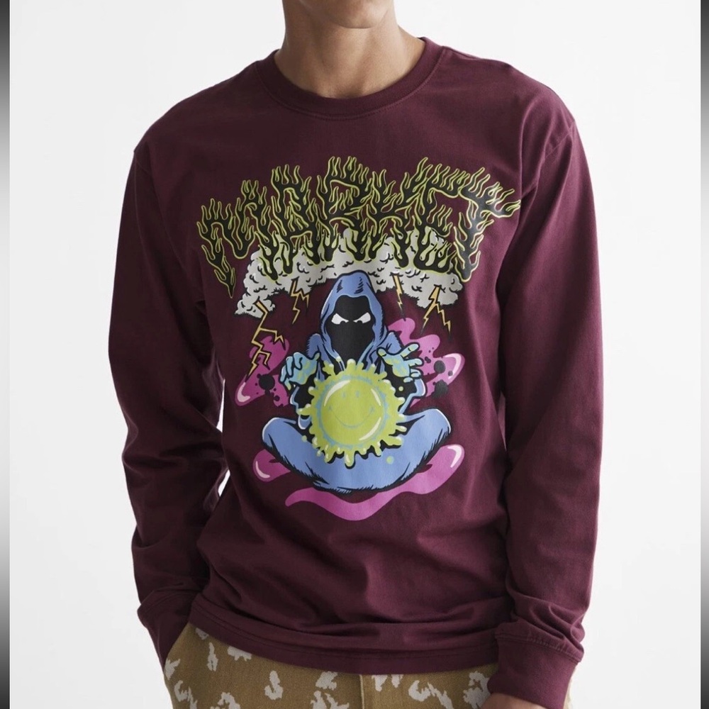 MARKET Men's Maroon Alchemist Graphic Long Sleeve Cotton Tee